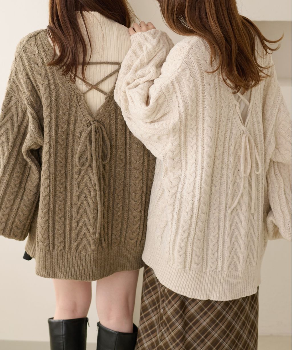 apres jour clair 2WAY蕾絲綁帶麻花編織上衣_40