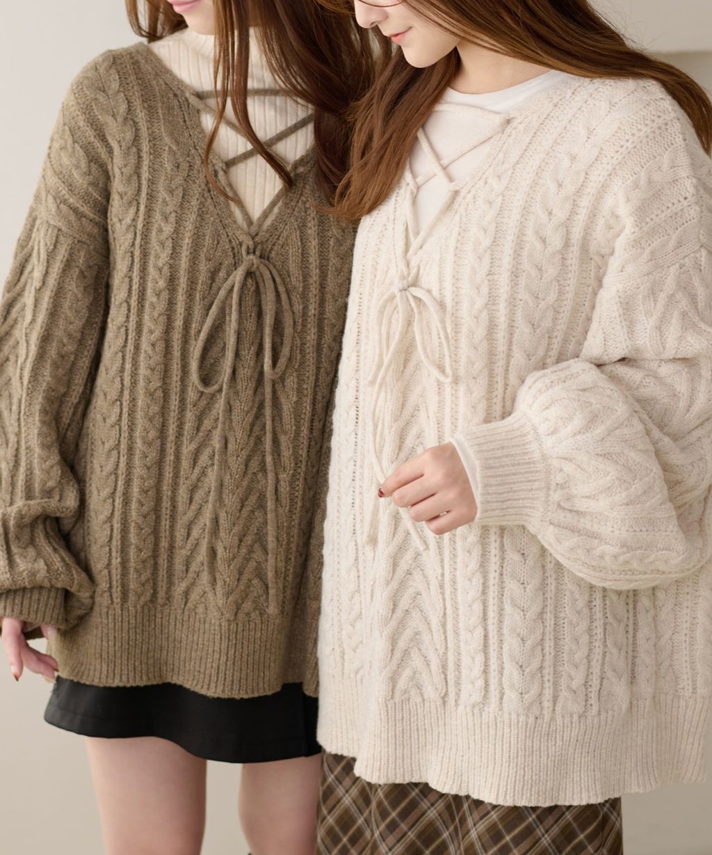 apres jour clair 2WAY蕾絲綁帶麻花編織上衣_38