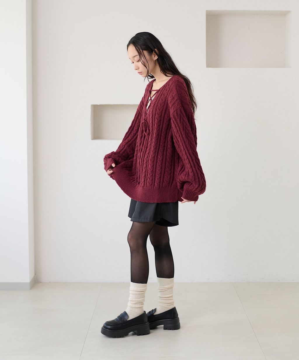 apres jour clair 2WAY蕾絲綁帶麻花編織上衣_44