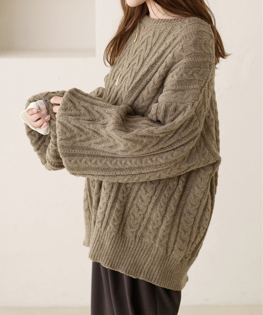 apres jour clair 2WAY蕾絲綁帶麻花編織上衣_35