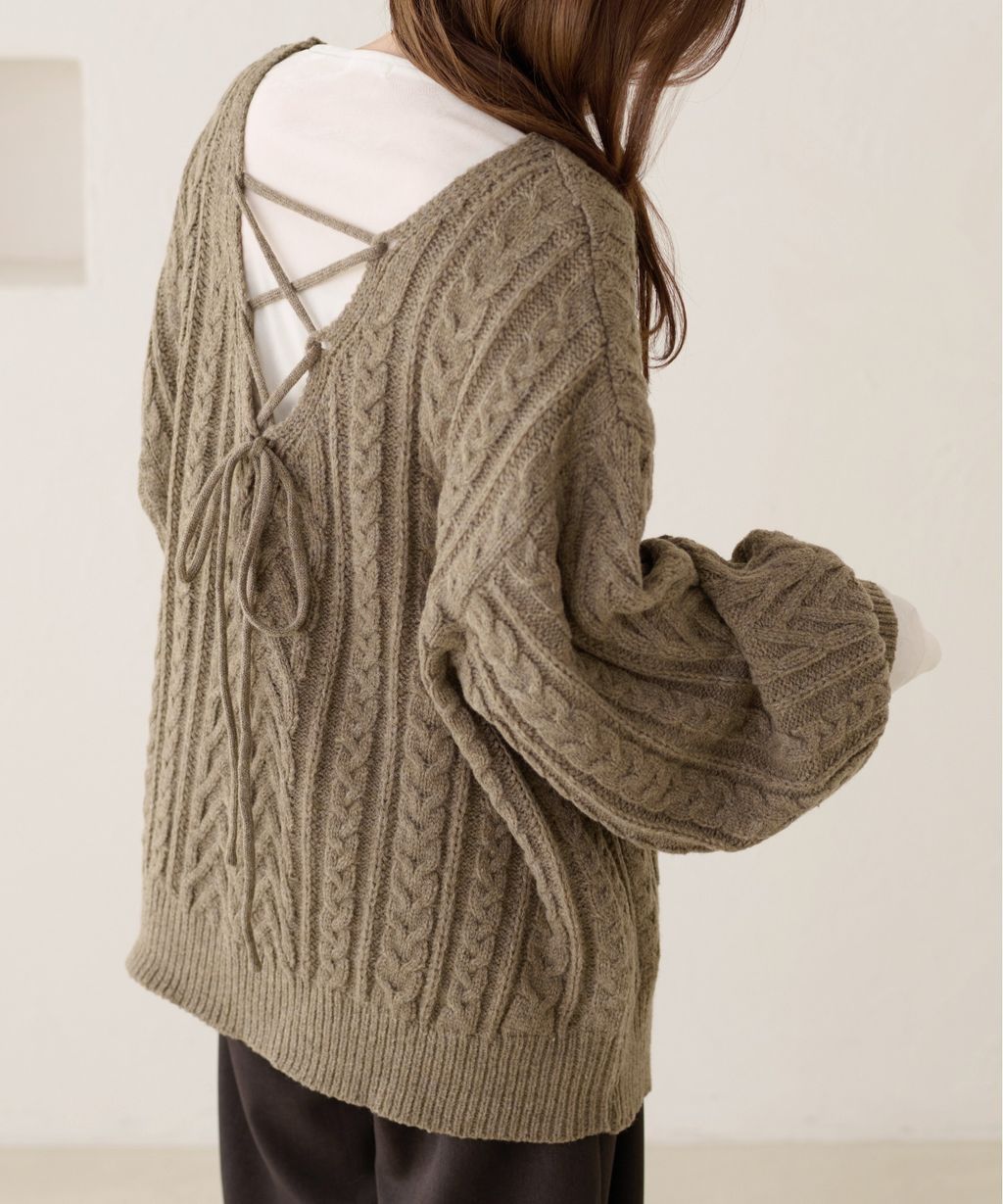 apres jour clair 2WAY蕾絲綁帶麻花編織上衣_33