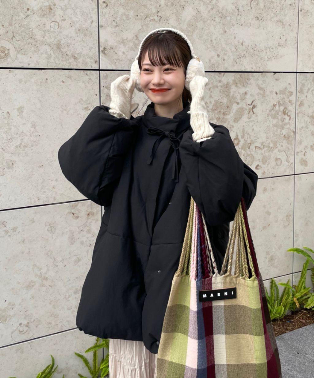 hinari 中綿蝴蝶結綁帶中長版保暖防風外套_3