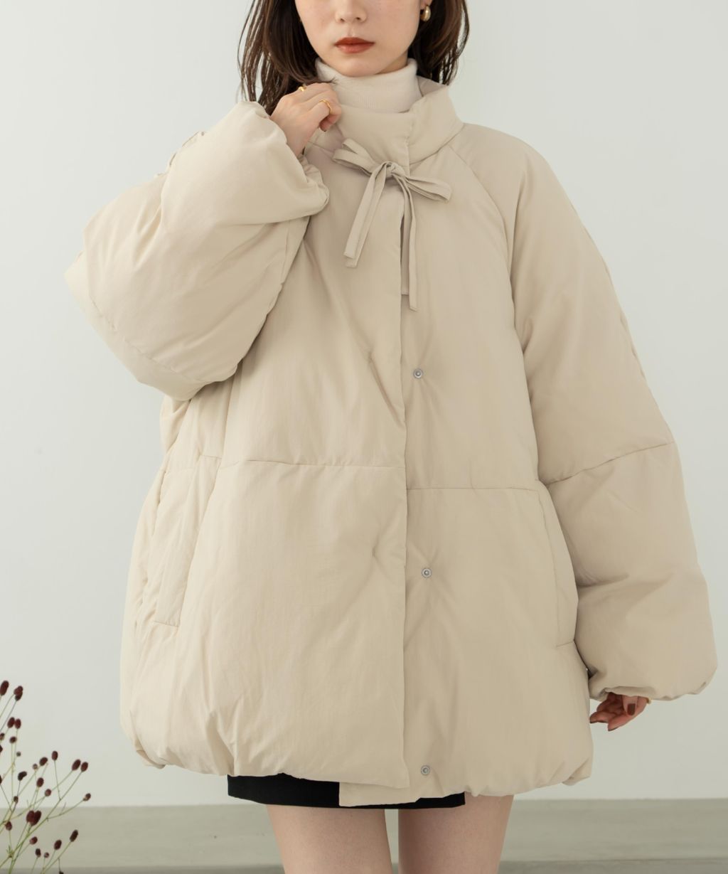 hinari 中綿蝴蝶結綁帶中長版保暖防風外套_1