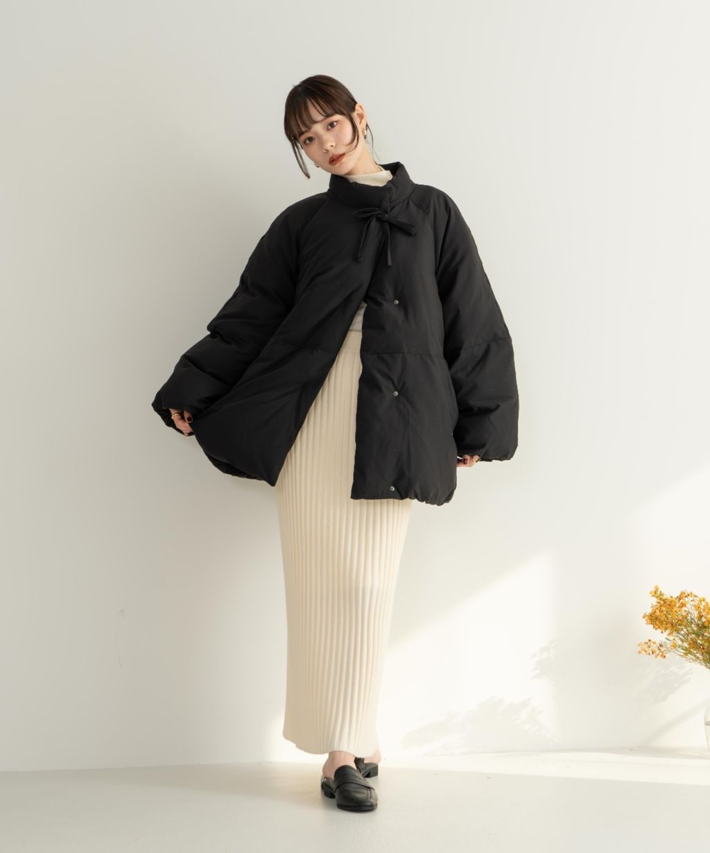 hinari 中綿蝴蝶結綁帶中長版保暖防風外套_9