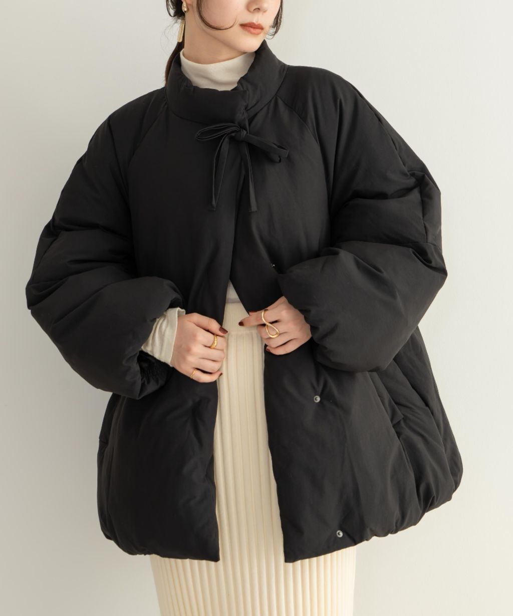 hinari 中綿蝴蝶結綁帶中長版保暖防風外套_10