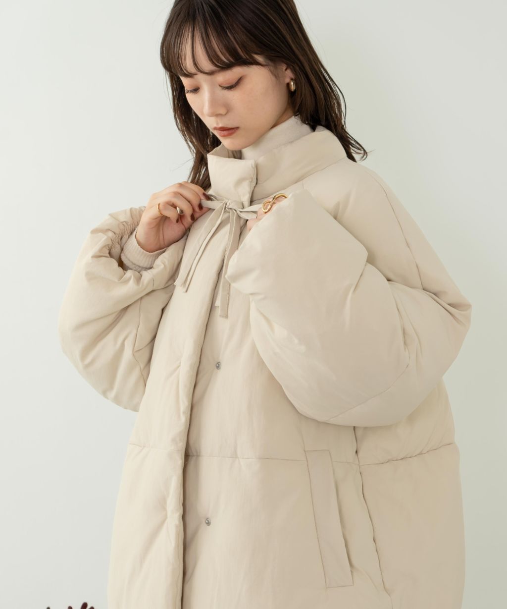 hinari 中綿蝴蝶結綁帶中長版保暖防風外套_4