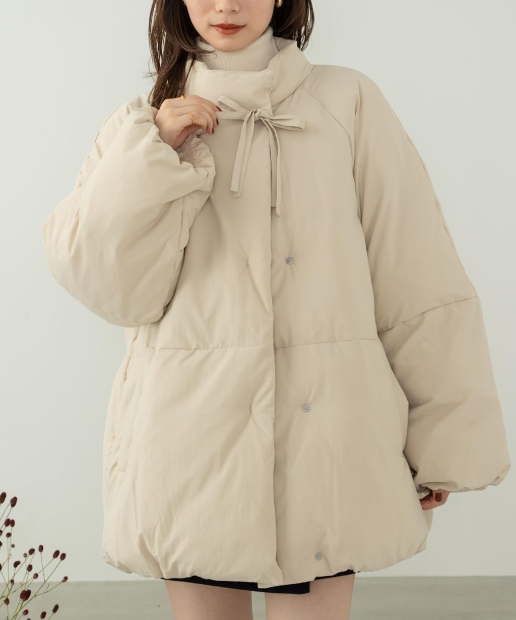 hinari 中綿蝴蝶結綁帶中長版保暖防風外套_6