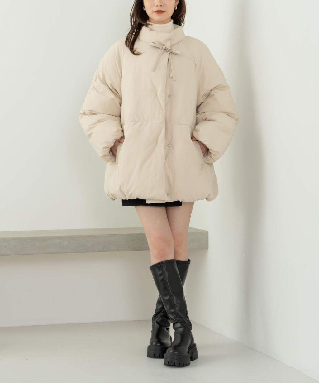 hinari 中綿蝴蝶結綁帶中長版保暖防風外套_5