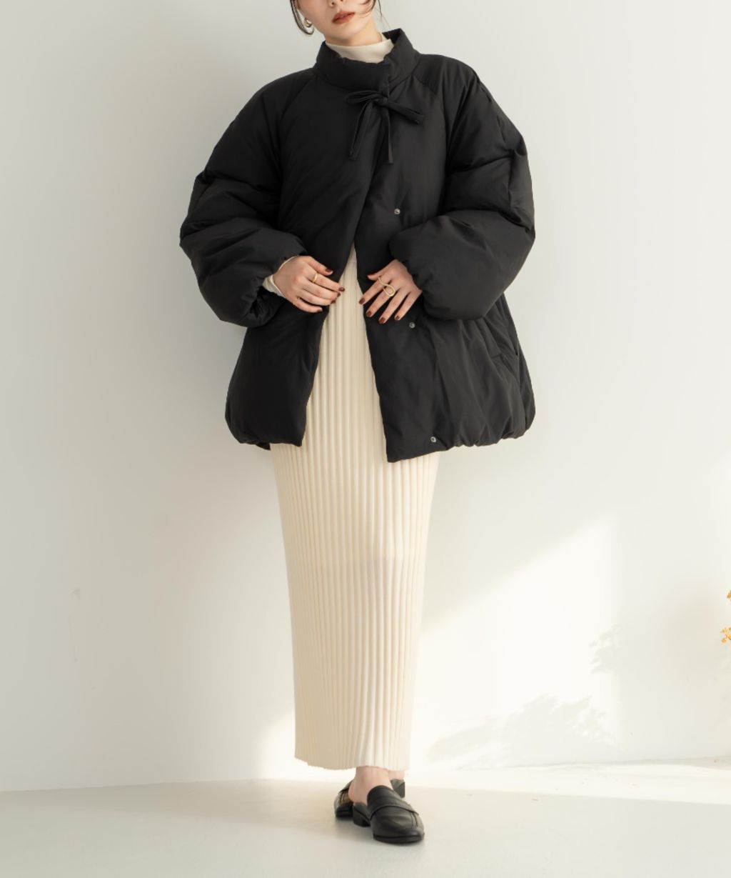 hinari 中綿蝴蝶結綁帶中長版保暖防風外套_8