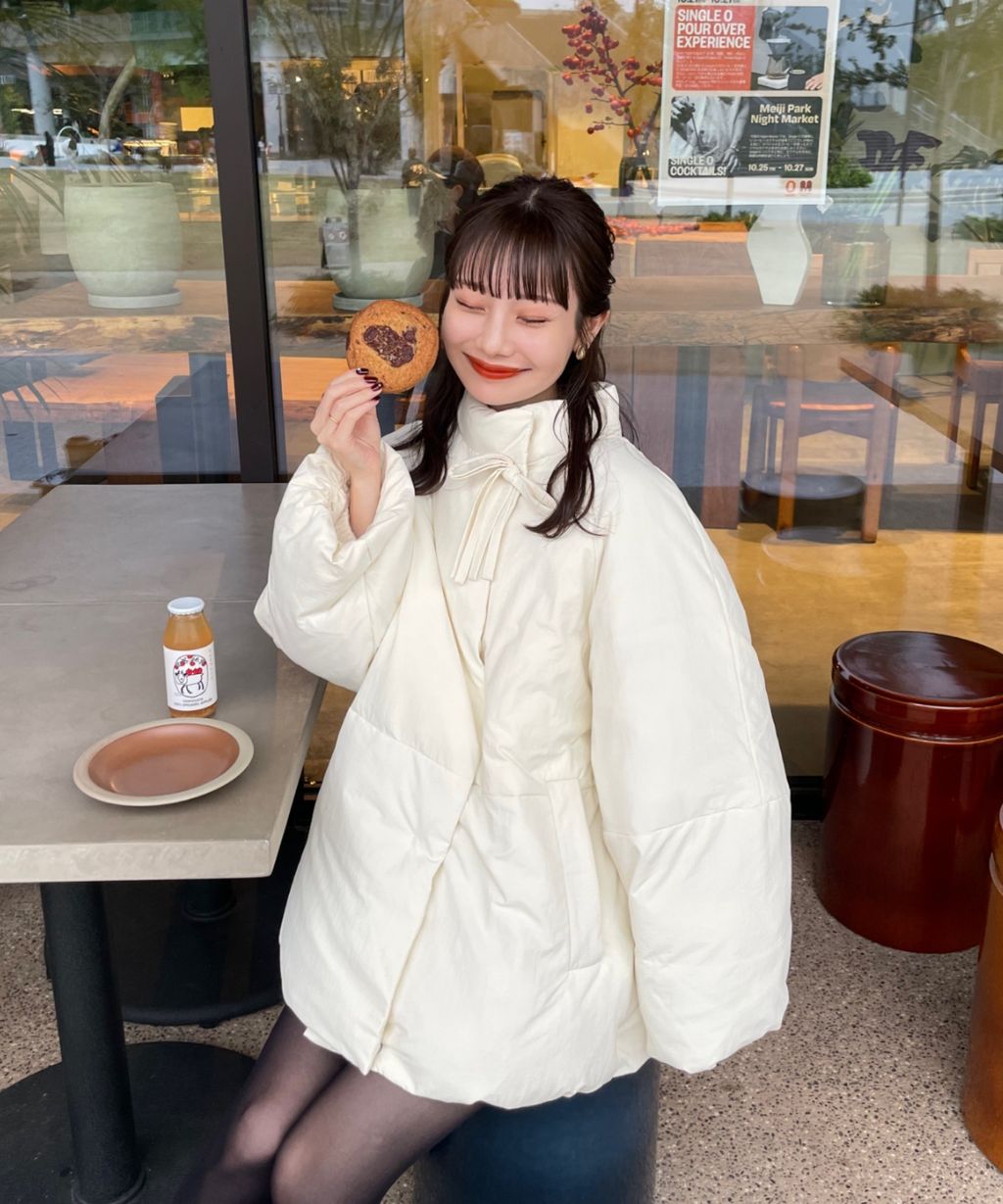 hinari 中綿蝴蝶結綁帶中長版保暖防風外套_15