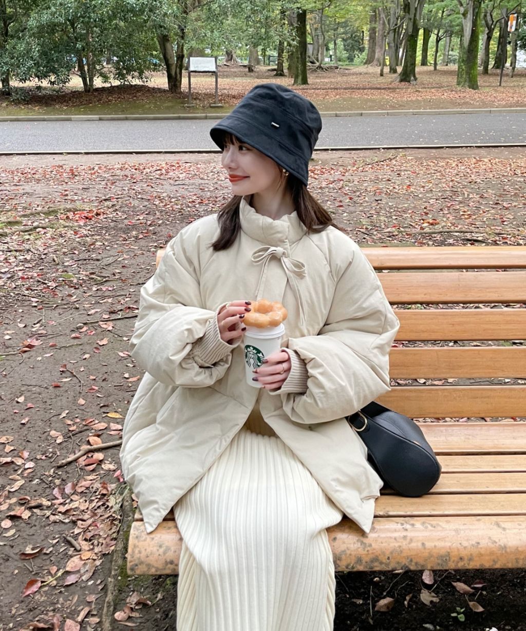 hinari 中綿蝴蝶結綁帶中長版保暖防風外套_11