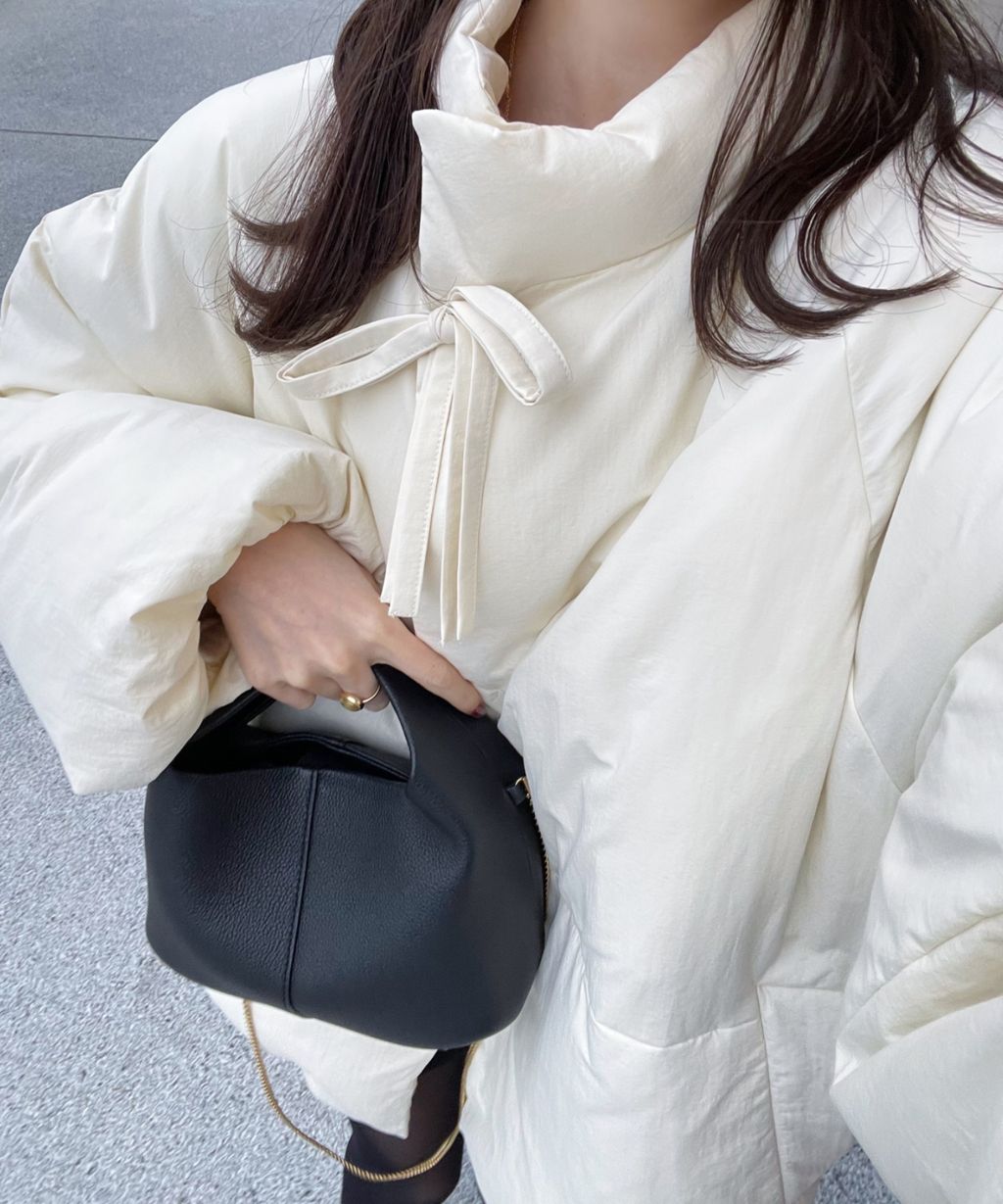 hinari 中綿蝴蝶結綁帶中長版保暖防風外套_86