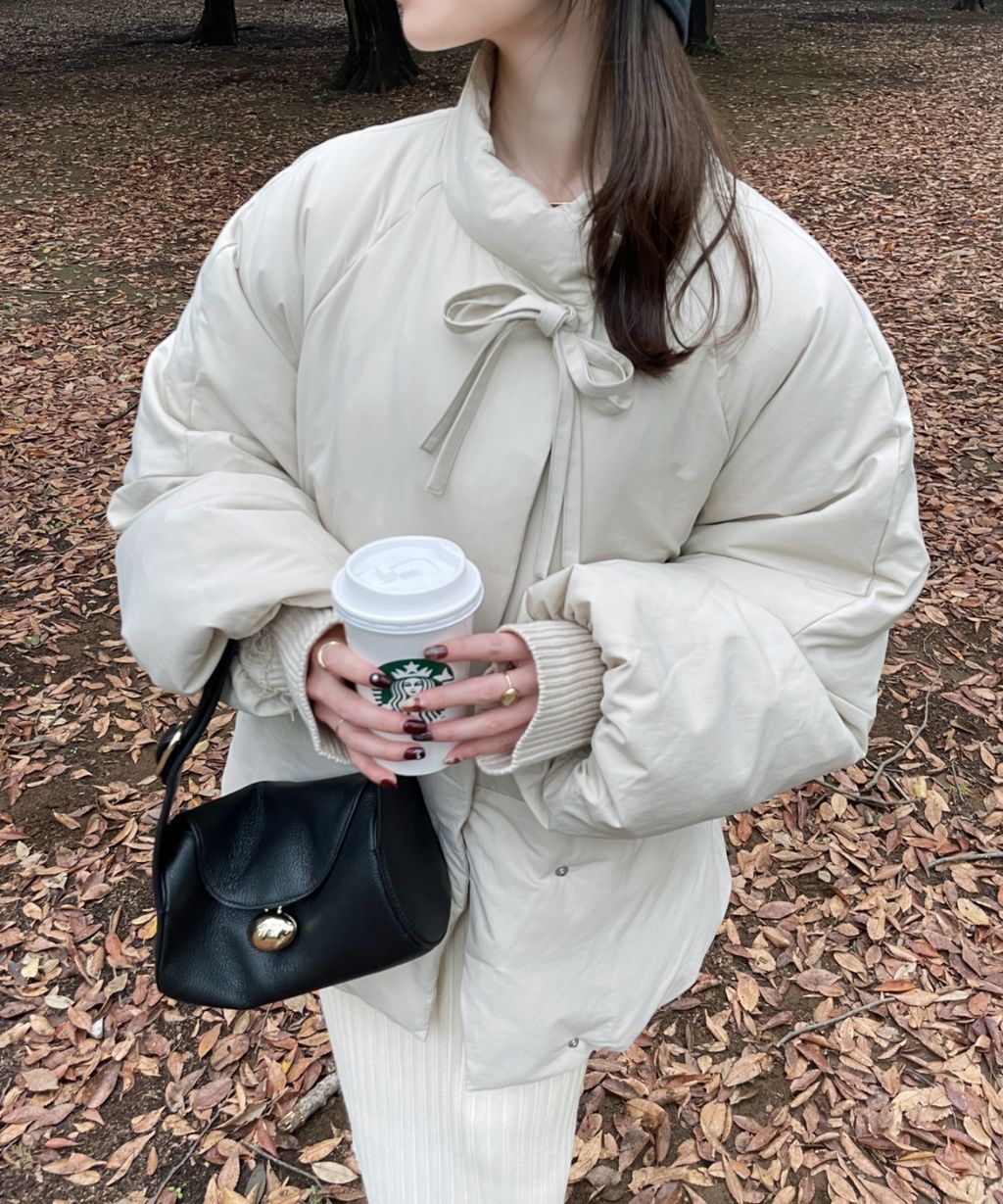 hinari 中綿蝴蝶結綁帶中長版保暖防風外套_88