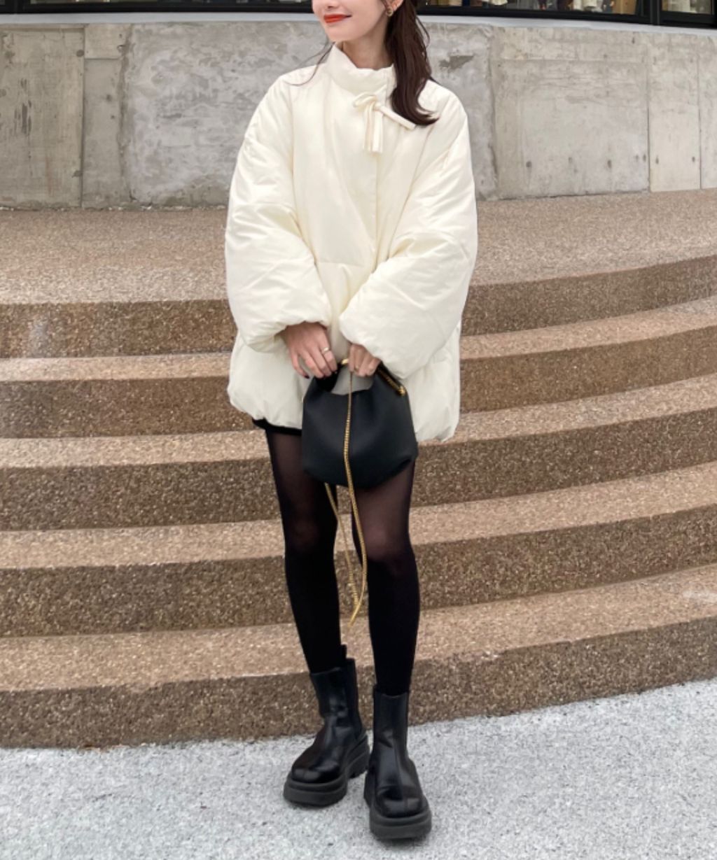 hinari 中綿蝴蝶結綁帶中長版保暖防風外套_84