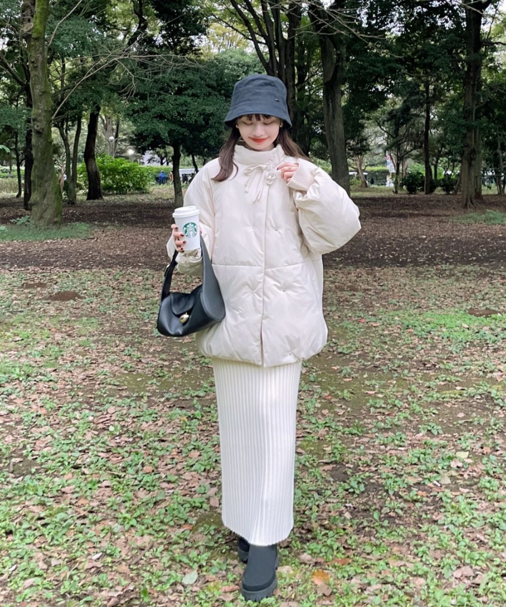 hinari 中綿蝴蝶結綁帶中長版保暖防風外套_87