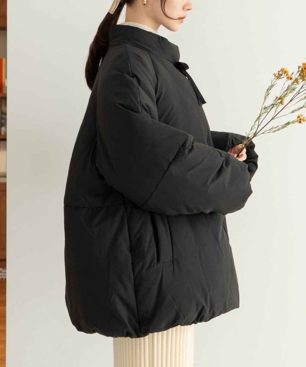 hinari 中綿蝴蝶結綁帶中長版保暖防風外套_68