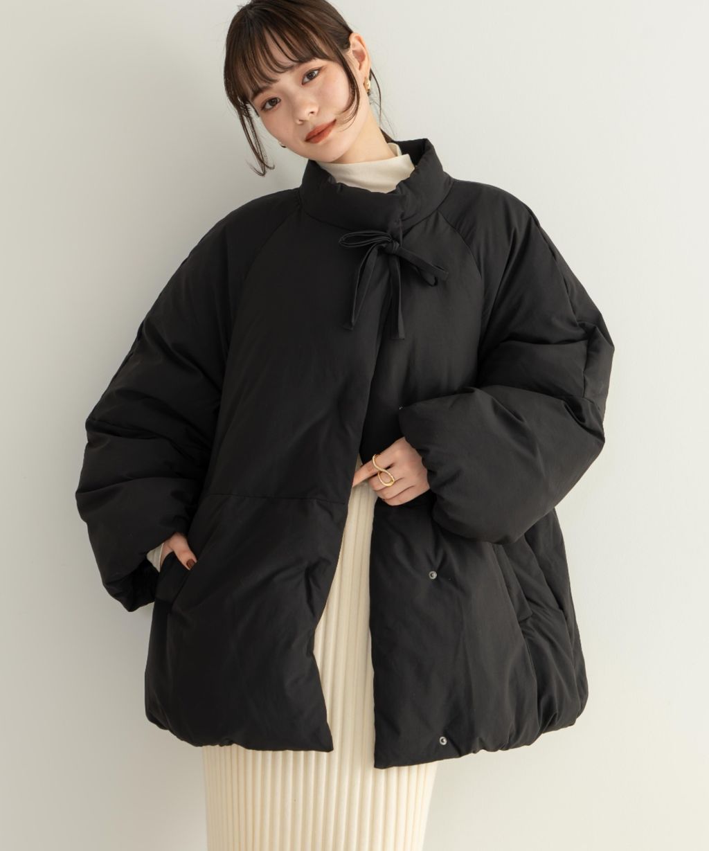 hinari 中綿蝴蝶結綁帶中長版保暖防風外套_66