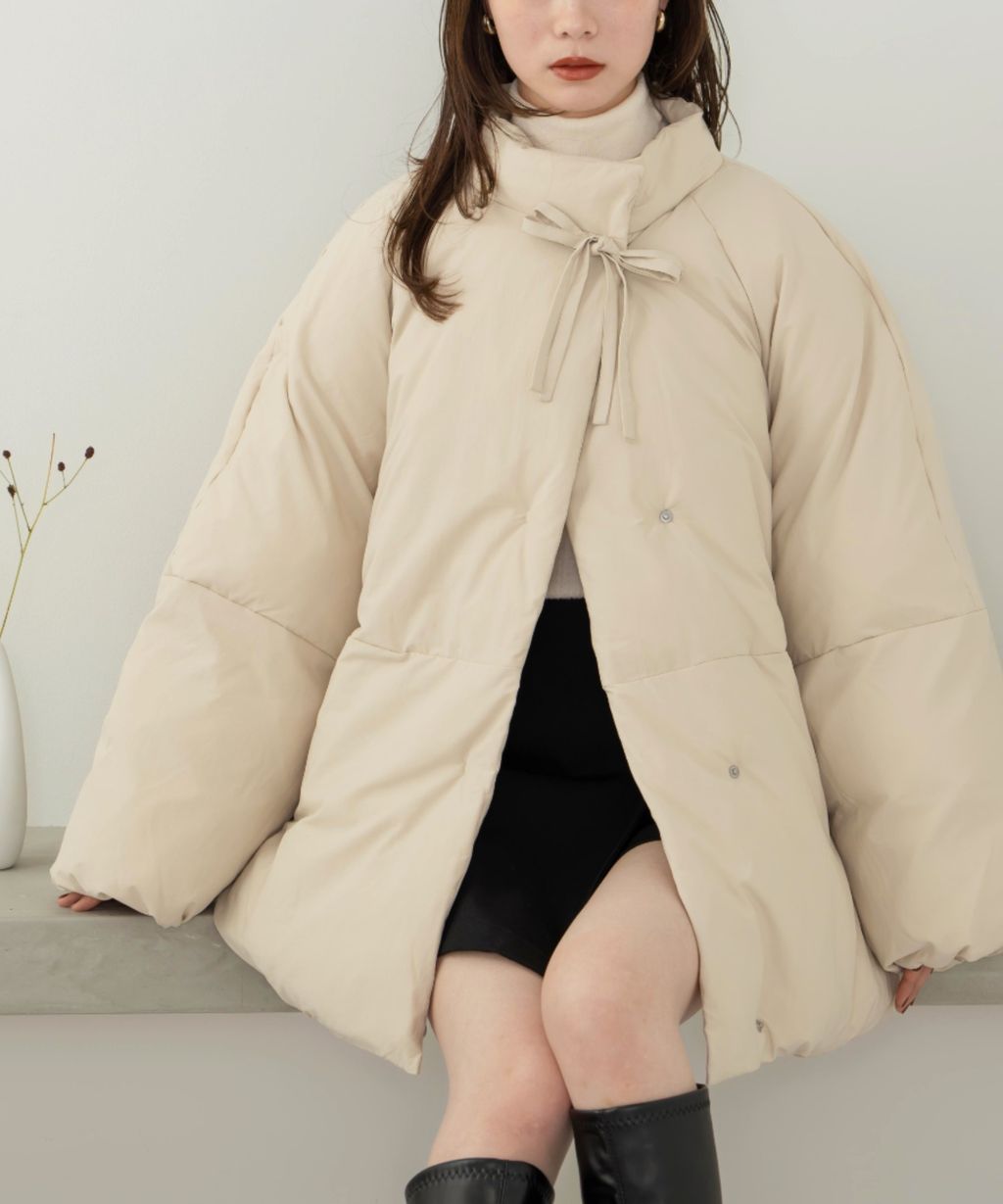 hinari 中綿蝴蝶結綁帶中長版保暖防風外套_72