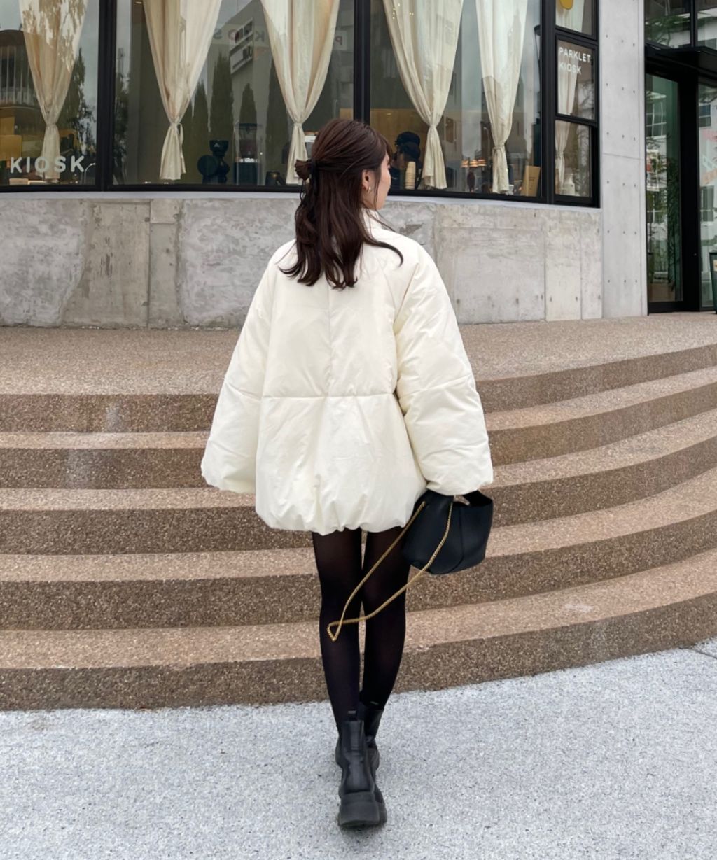 hinari 中綿蝴蝶結綁帶中長版保暖防風外套_80