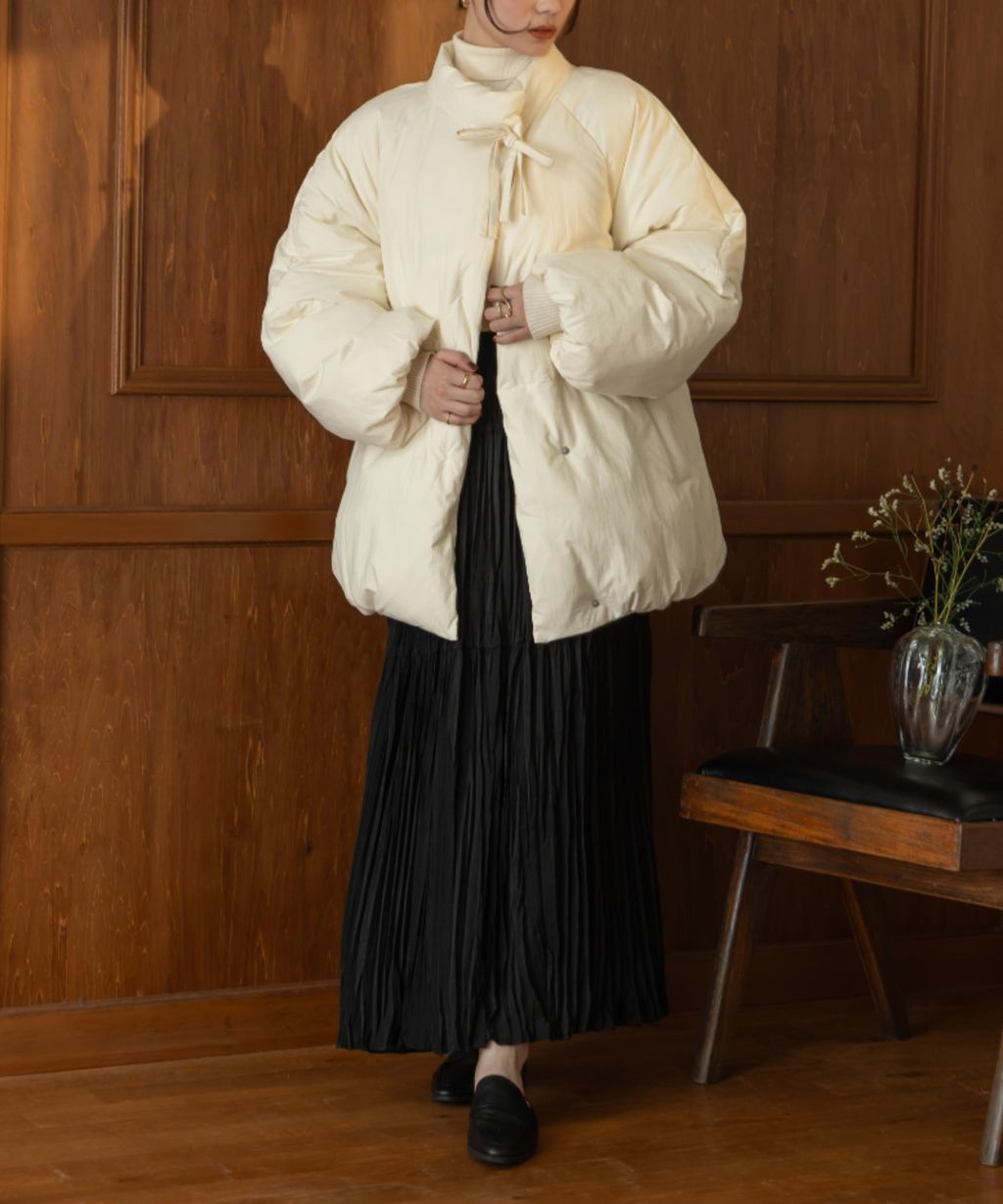 hinari 中綿蝴蝶結綁帶中長版保暖防風外套_56