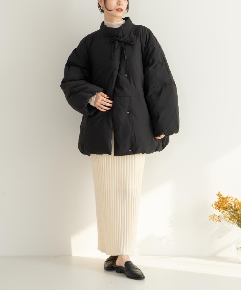 hinari 中綿蝴蝶結綁帶中長版保暖防風外套_62