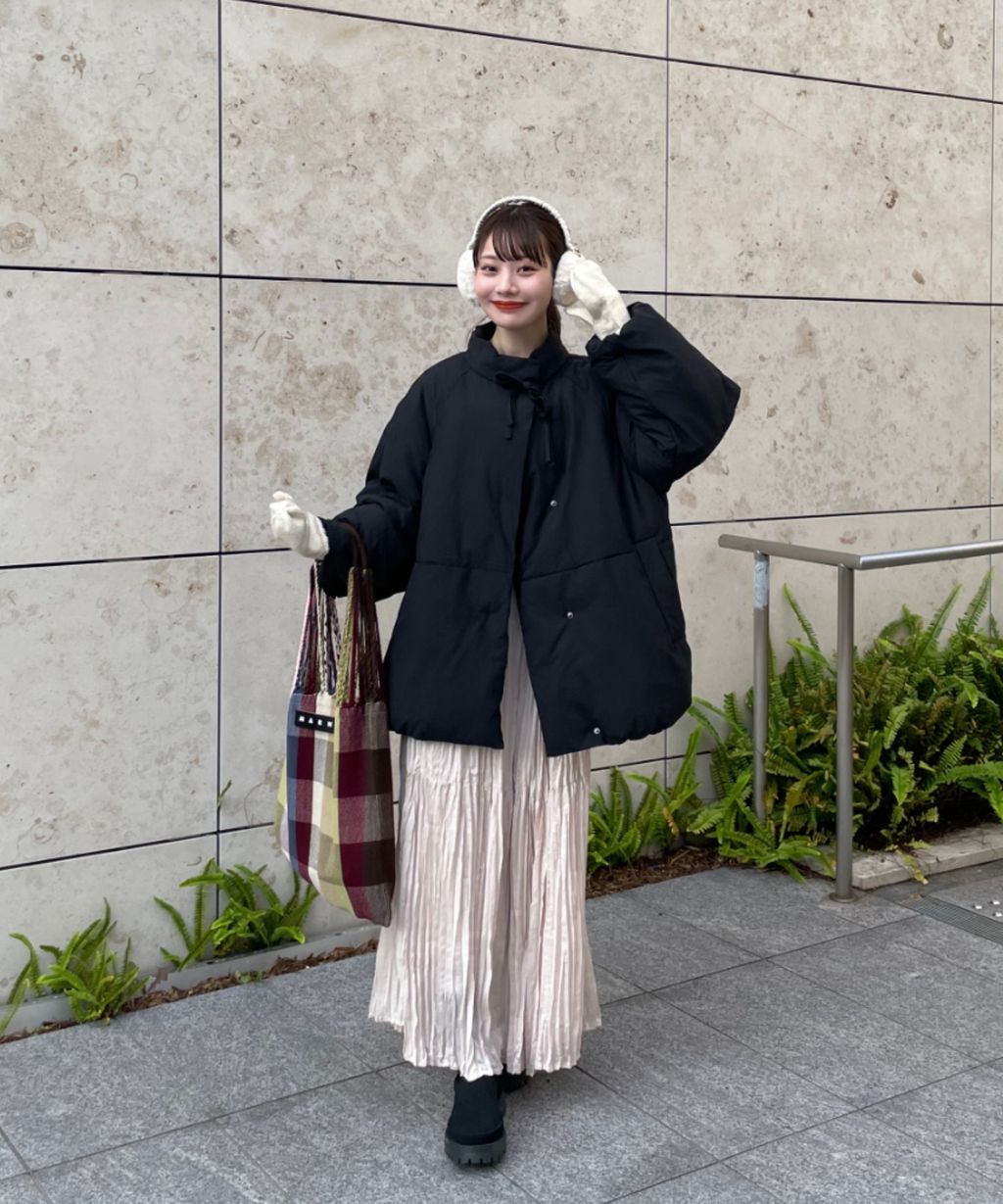 hinari 中綿蝴蝶結綁帶中長版保暖防風外套_76