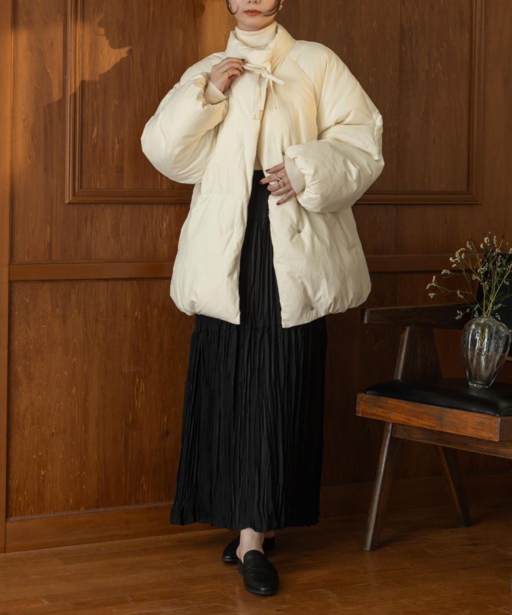 hinari 中綿蝴蝶結綁帶中長版保暖防風外套_58