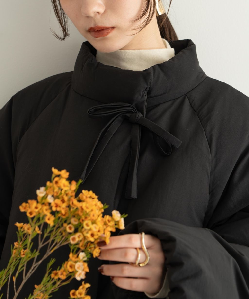 hinari 中綿蝴蝶結綁帶中長版保暖防風外套_69