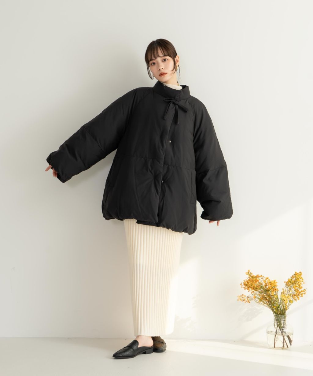 hinari 中綿蝴蝶結綁帶中長版保暖防風外套_63