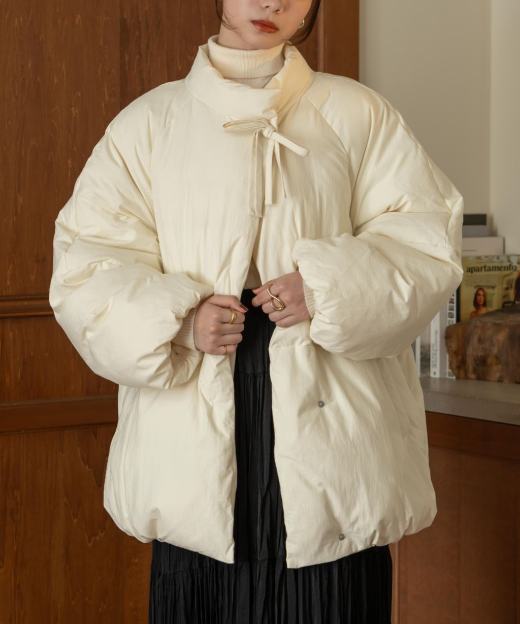 hinari 中綿蝴蝶結綁帶中長版保暖防風外套_60