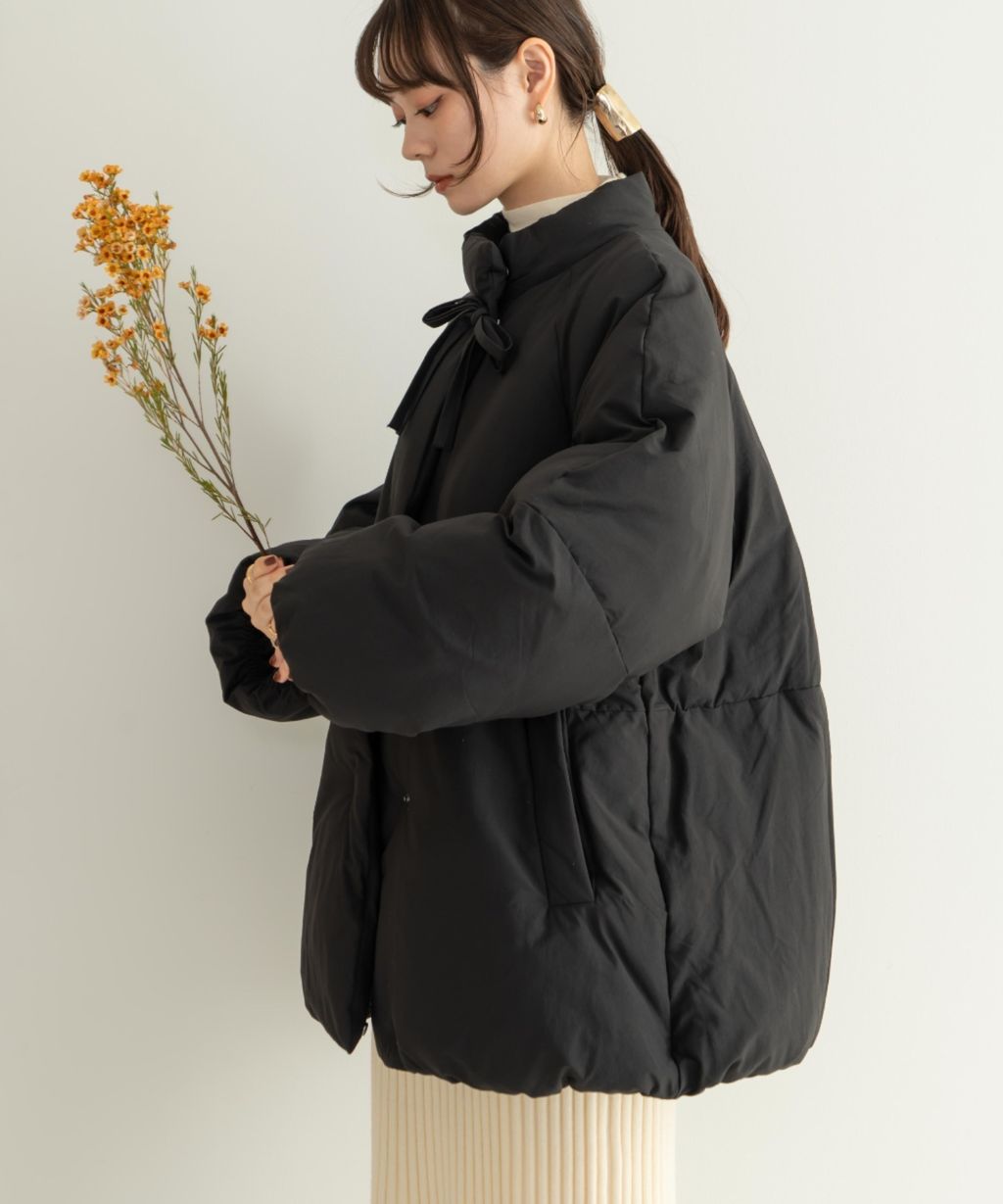 hinari 中綿蝴蝶結綁帶中長版保暖防風外套_67