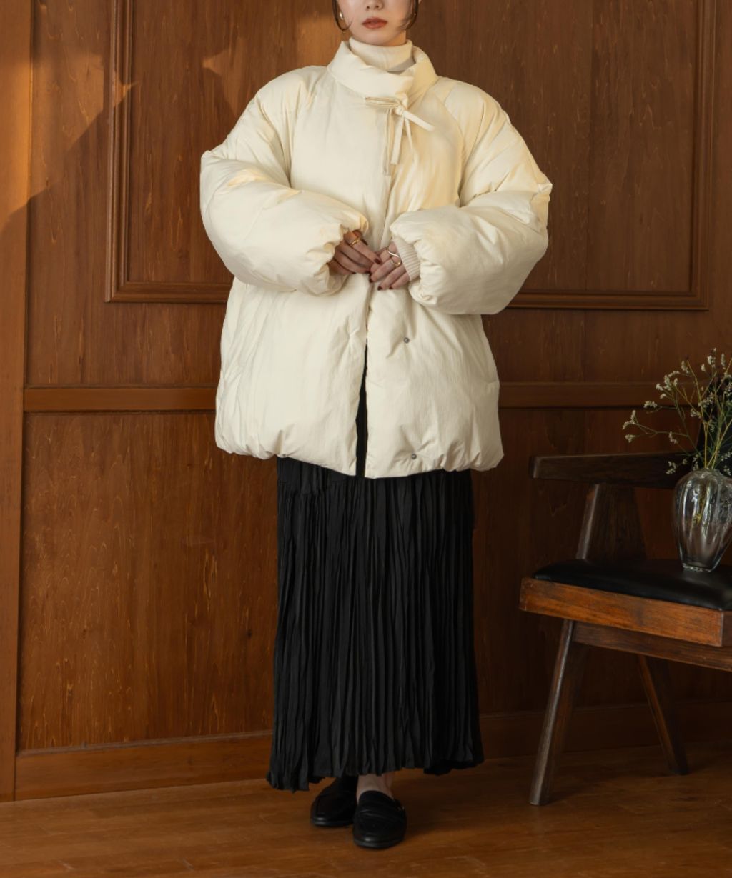 hinari 中綿蝴蝶結綁帶中長版保暖防風外套_53