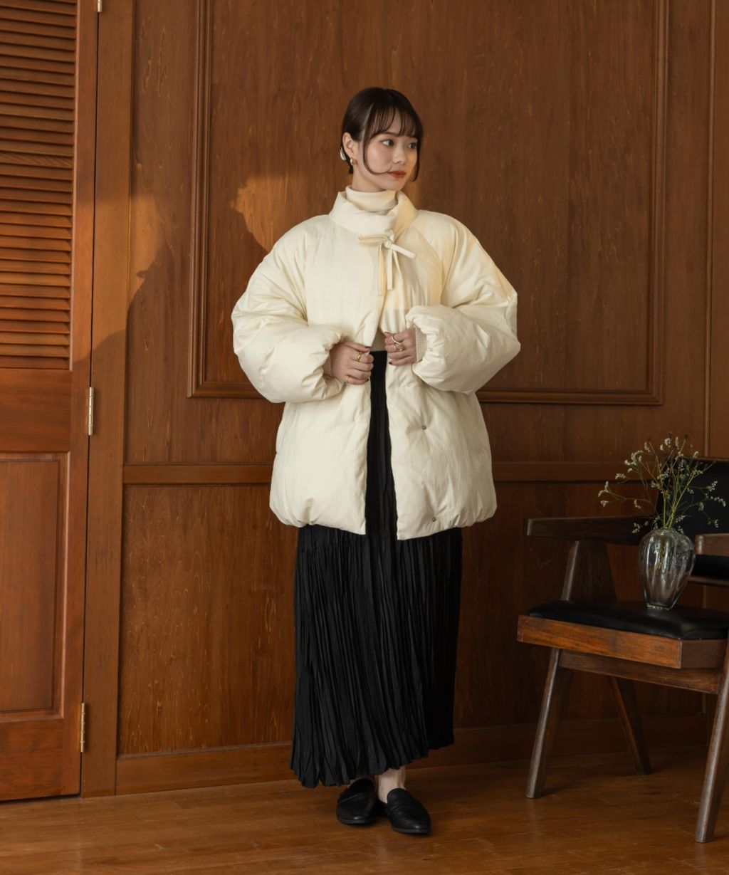 hinari 中綿蝴蝶結綁帶中長版保暖防風外套_59