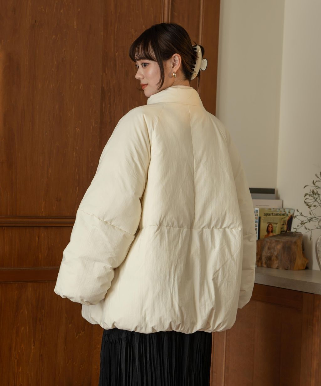 hinari 中綿蝴蝶結綁帶中長版保暖防風外套_70