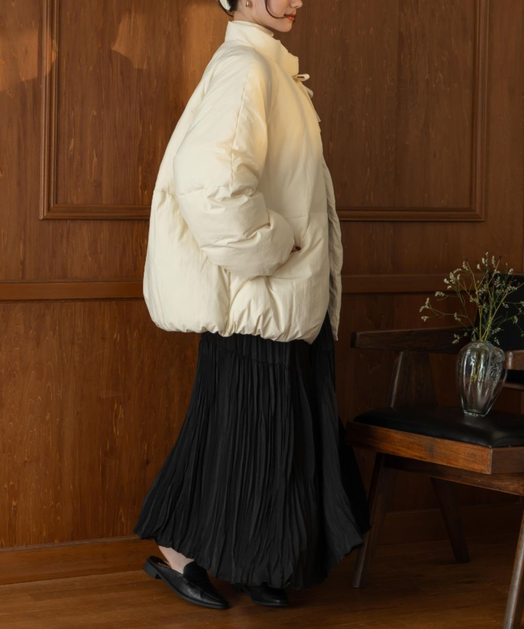 hinari 中綿蝴蝶結綁帶中長版保暖防風外套_57