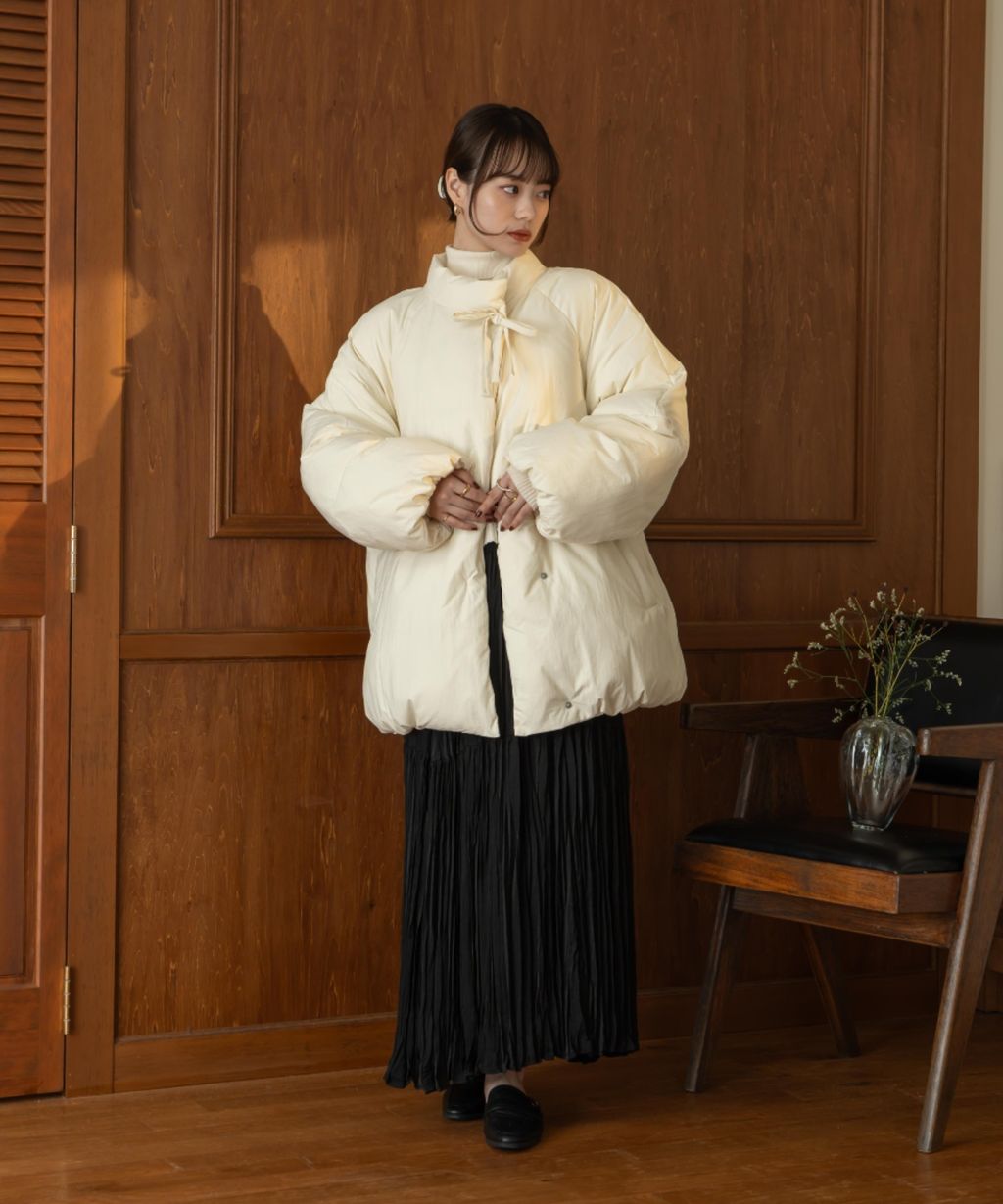 hinari 中綿蝴蝶結綁帶中長版保暖防風外套_55