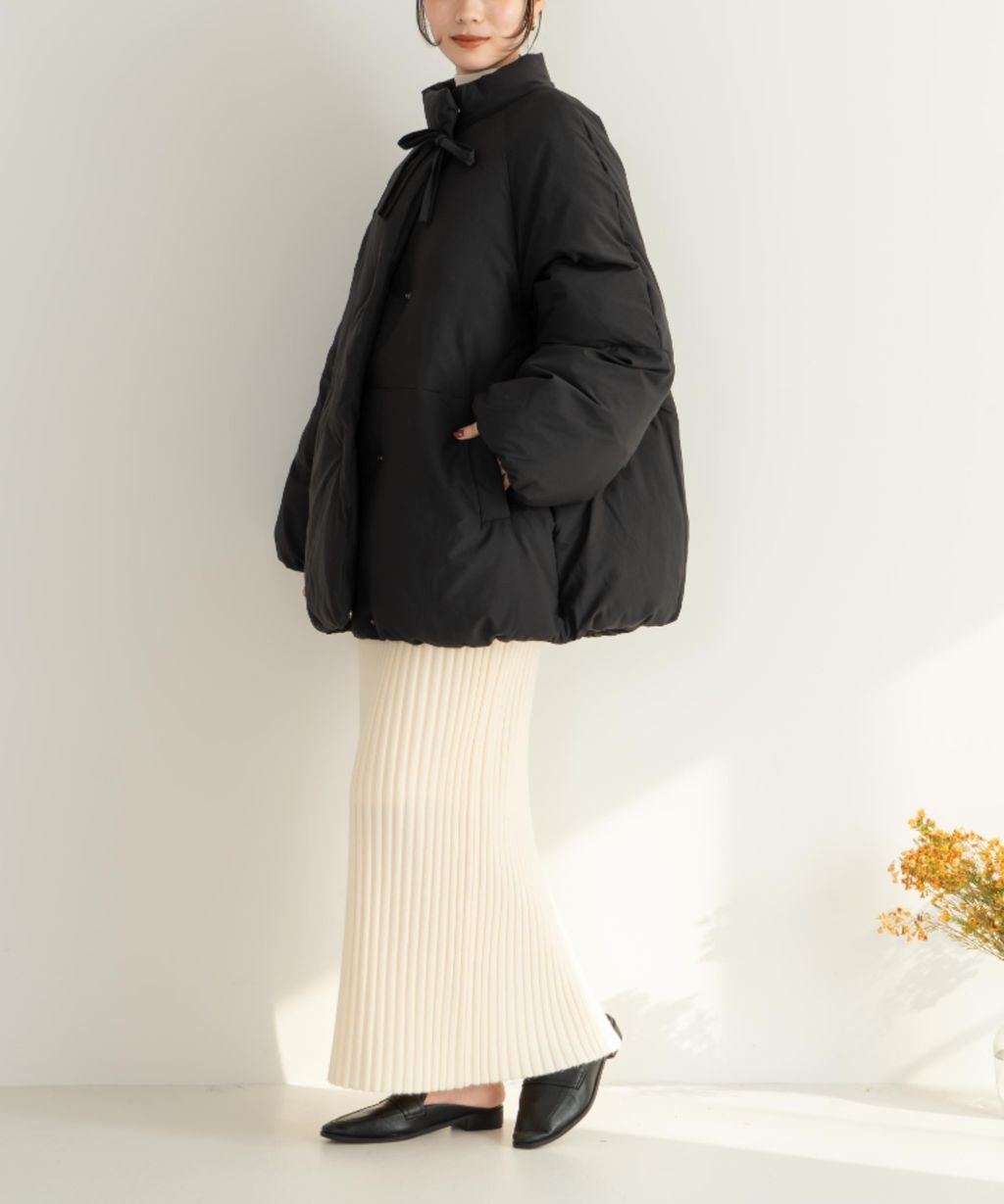 hinari 中綿蝴蝶結綁帶中長版保暖防風外套_64