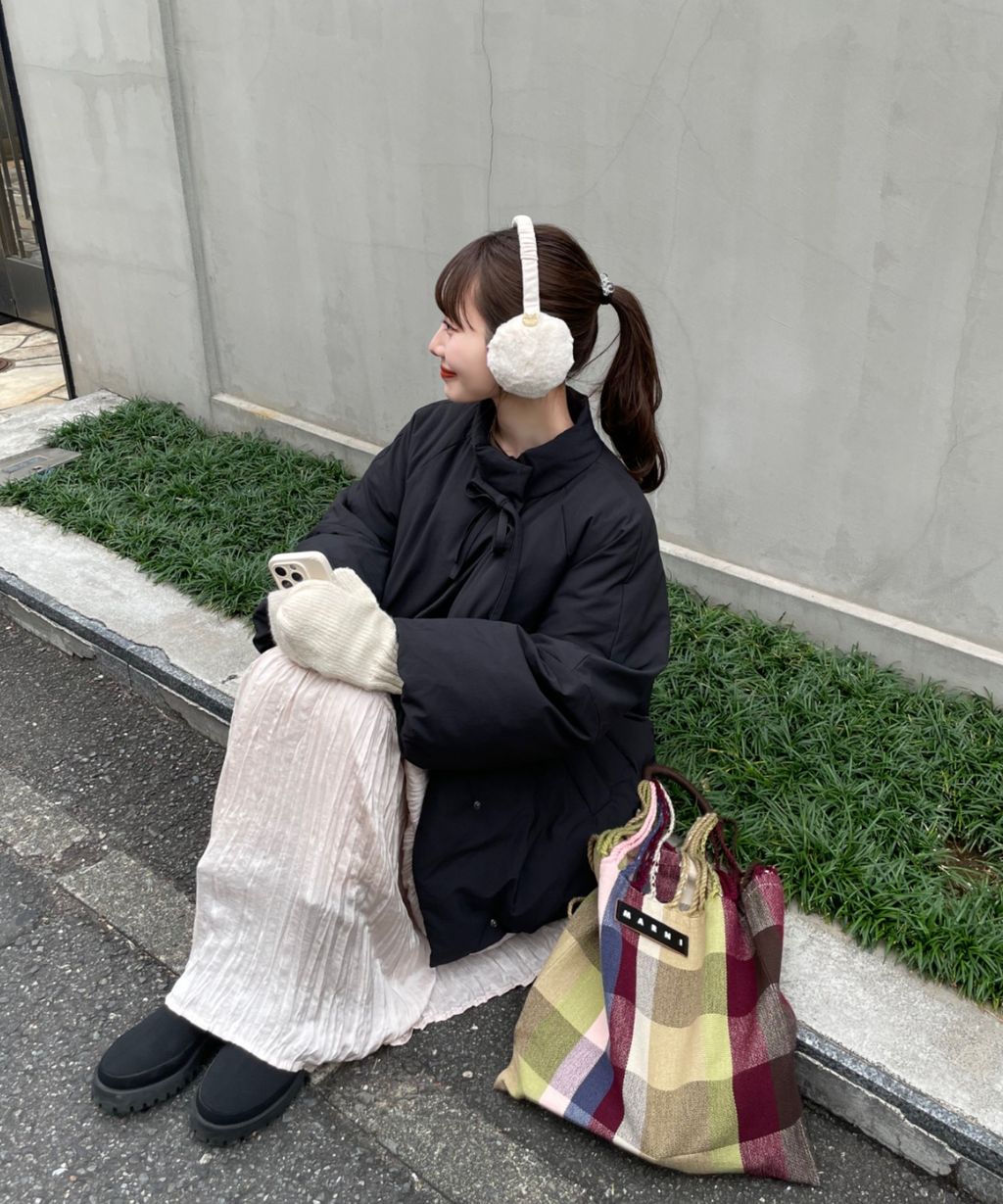 hinari 中綿蝴蝶結綁帶中長版保暖防風外套_73