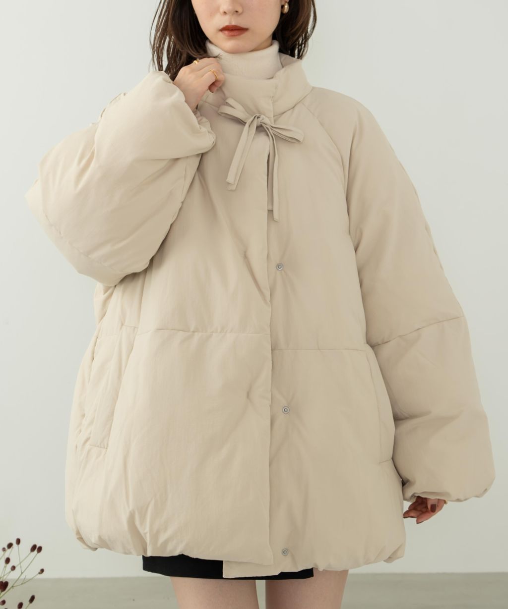 hinari 中綿蝴蝶結綁帶中長版保暖防風外套_50