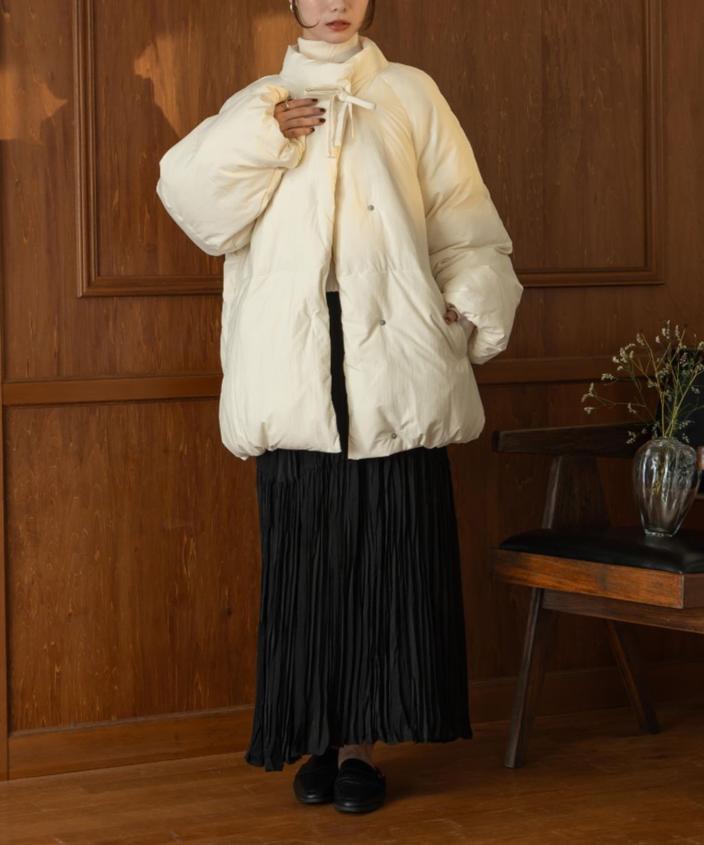 hinari 中綿蝴蝶結綁帶中長版保暖防風外套_54