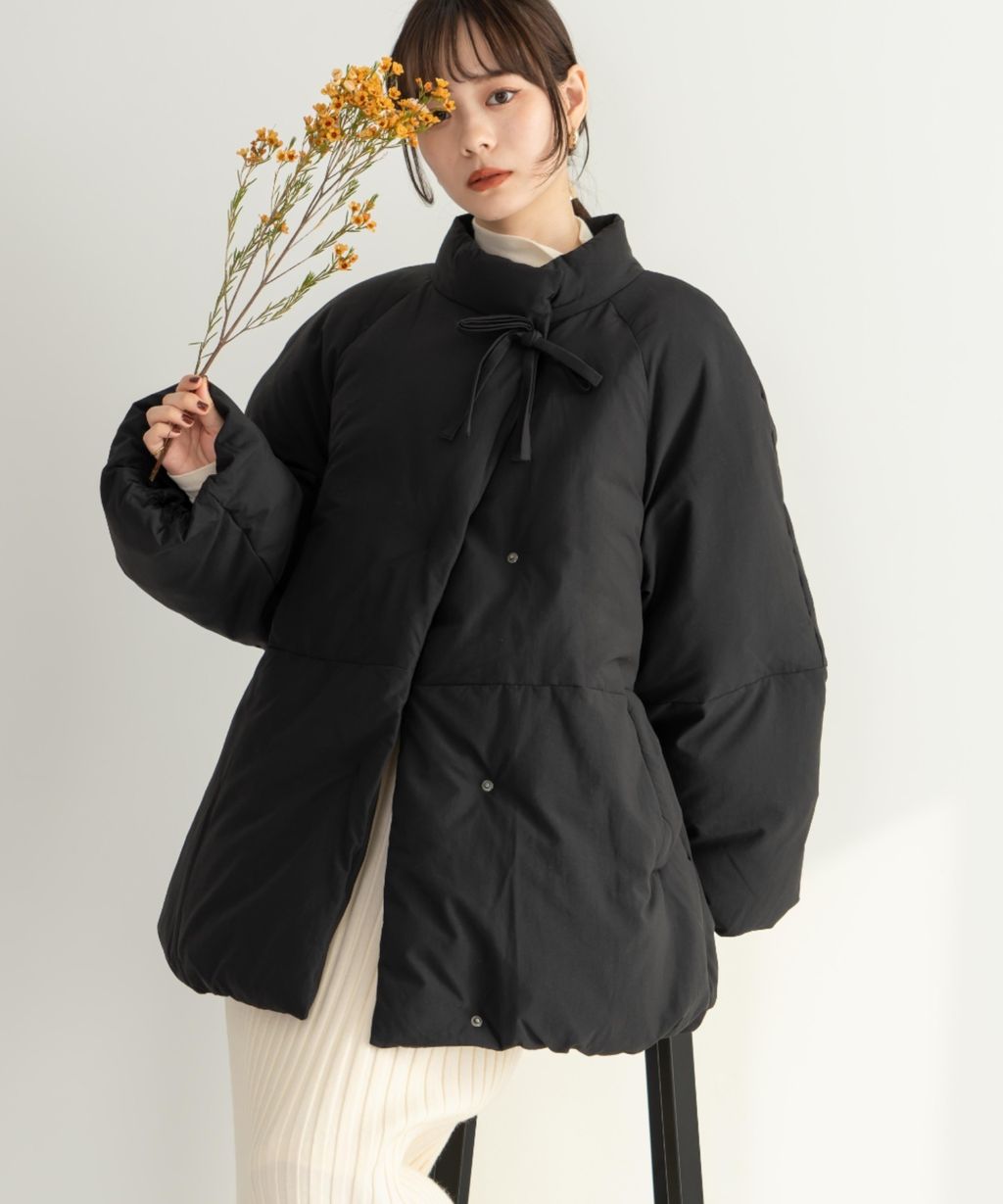 hinari 中綿蝴蝶結綁帶中長版保暖防風外套_51