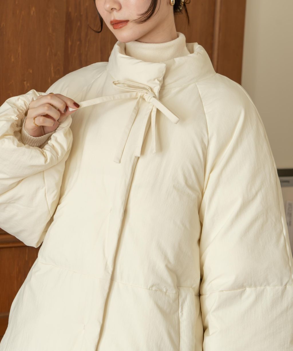 hinari 中綿蝴蝶結綁帶中長版保暖防風外套_47