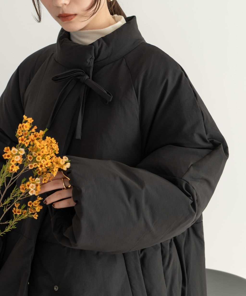 hinari 中綿蝴蝶結綁帶中長版保暖防風外套_52