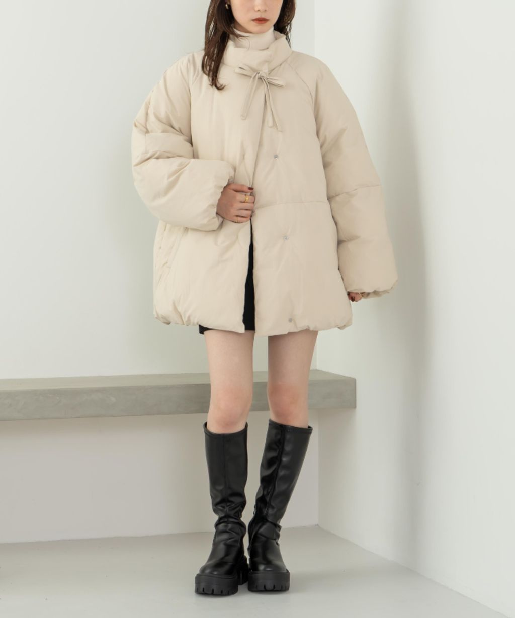 hinari 中綿蝴蝶結綁帶中長版保暖防風外套_49