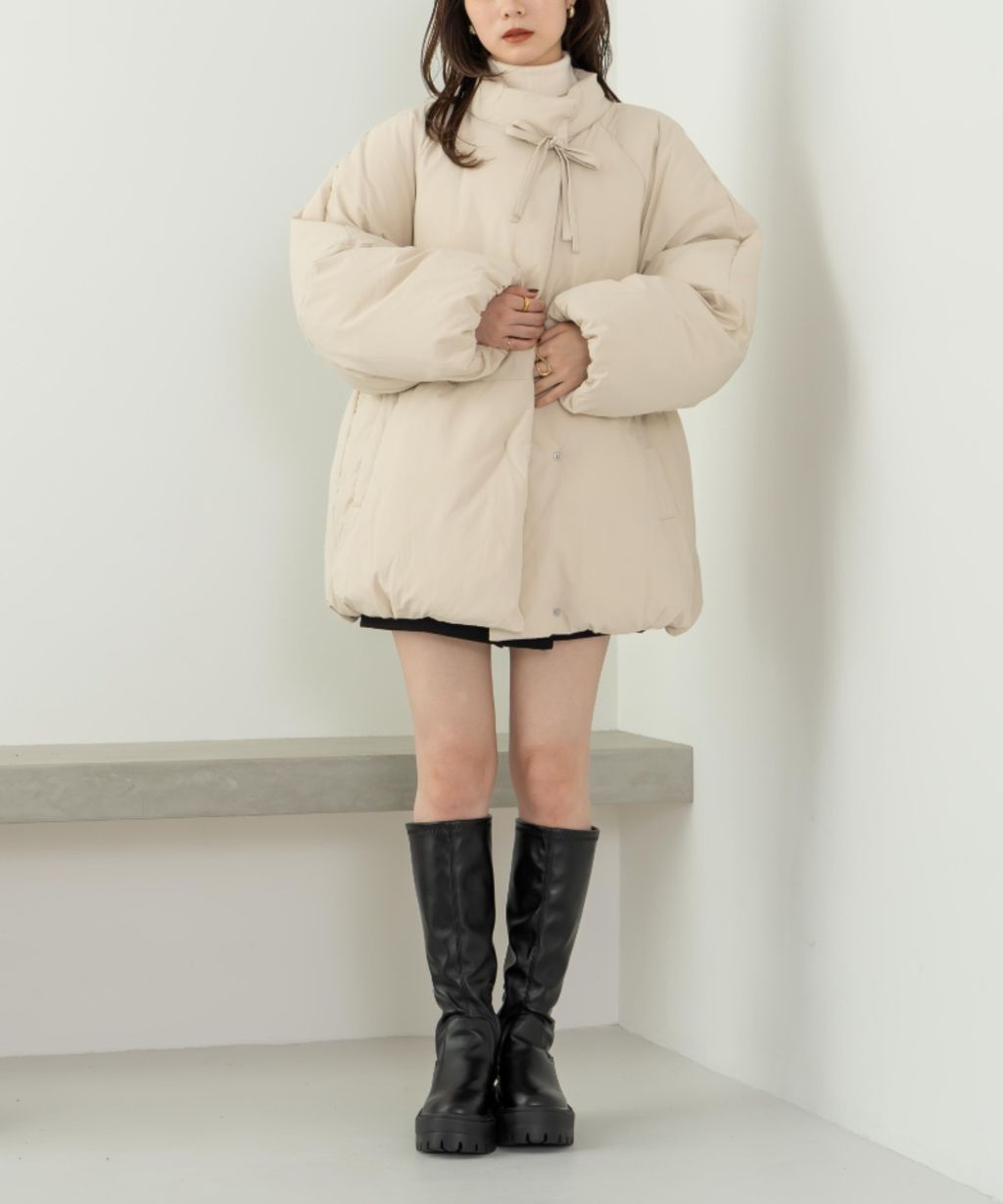 hinari 中綿蝴蝶結綁帶中長版保暖防風外套_37