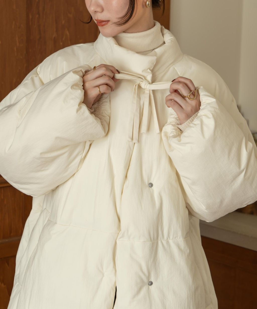 hinari 中綿蝴蝶結綁帶中長版保暖防風外套_45