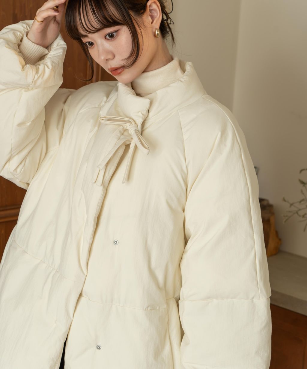 hinari 中綿蝴蝶結綁帶中長版保暖防風外套_44