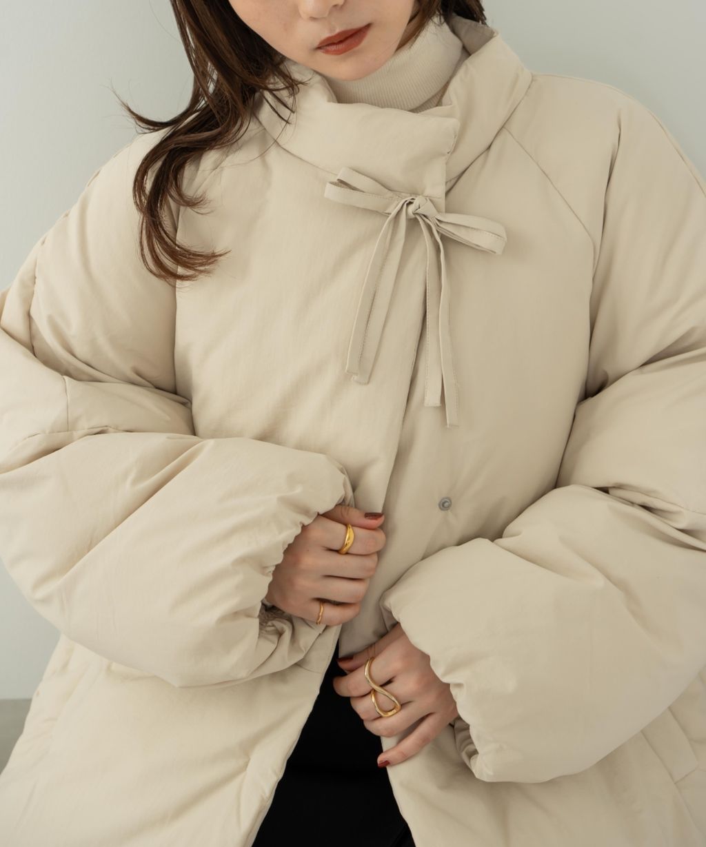 hinari 中綿蝴蝶結綁帶中長版保暖防風外套_40