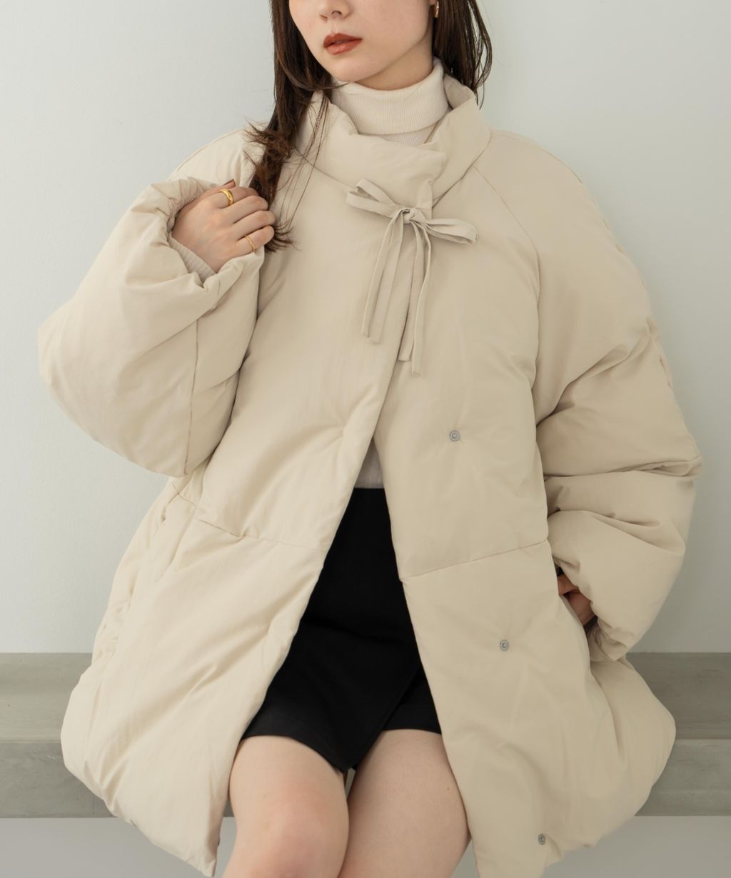 hinari 中綿蝴蝶結綁帶中長版保暖防風外套_31