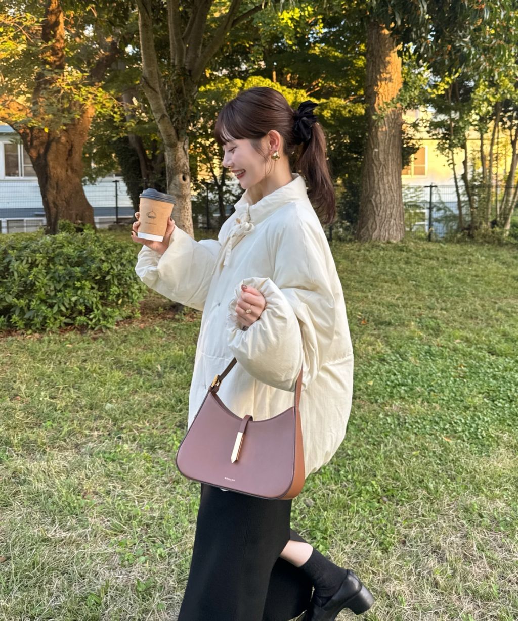 hinari 中綿蝴蝶結綁帶中長版保暖防風外套_26